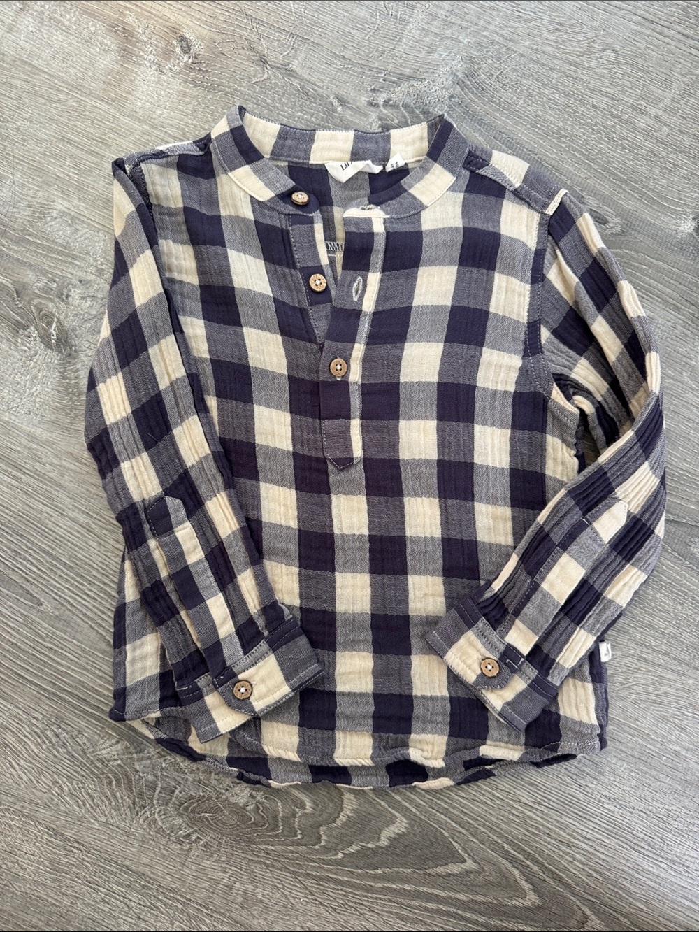 Lil’ Atelier boys Navy & Cream Plaid Button-Front Shirt - organic cotton